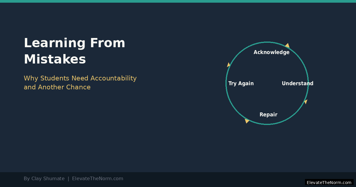 Learning from mistakes framework showing the cycle of acknowledge, understand, repair, and try again for grades 6-12 students