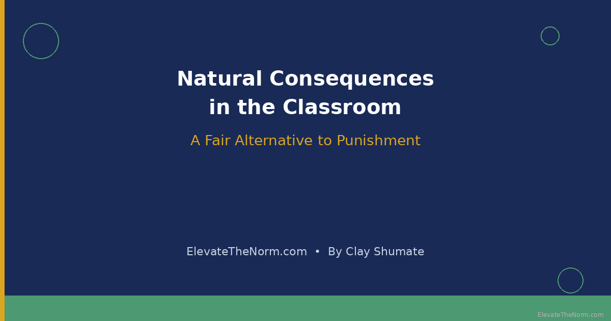 Infographic titled Natural Consequences in the Classroom showing the article title against a navy background with green accents