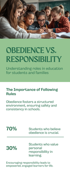Comparison chart showing the difference between obedience and student responsibility in school settings