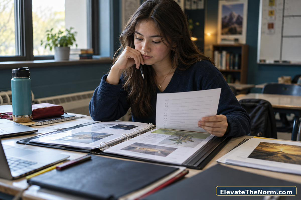 High school student reviewing portfolio evidence before a student-led conference