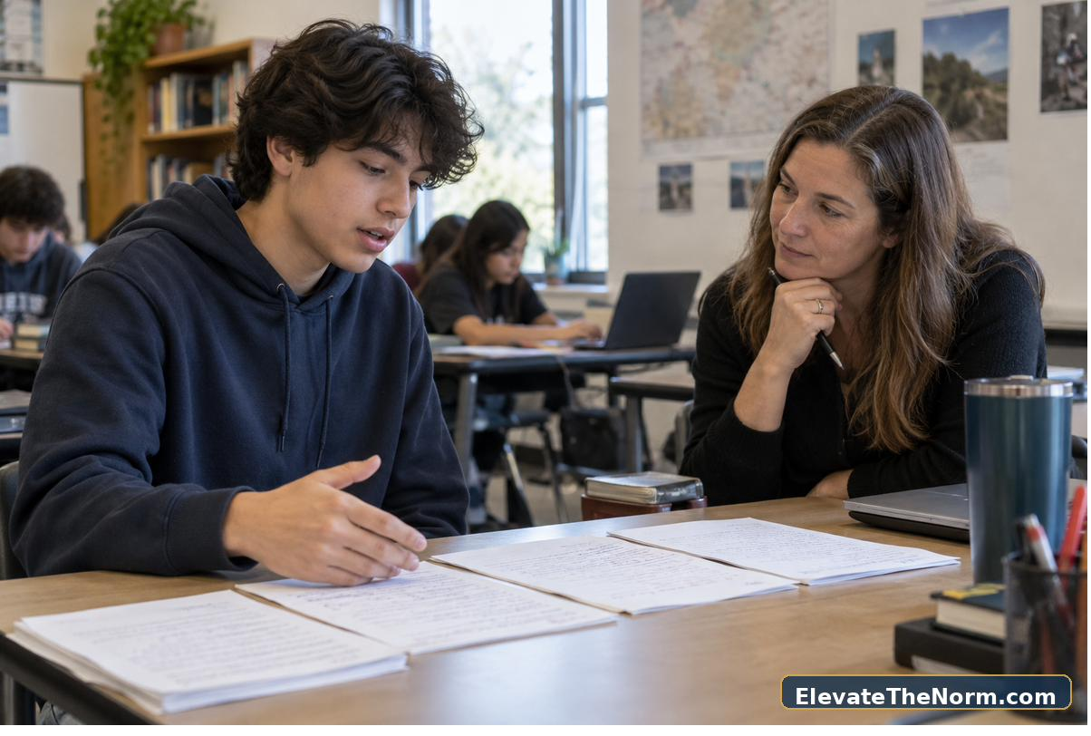 Student explaining evidence of mastery during a short grading conference