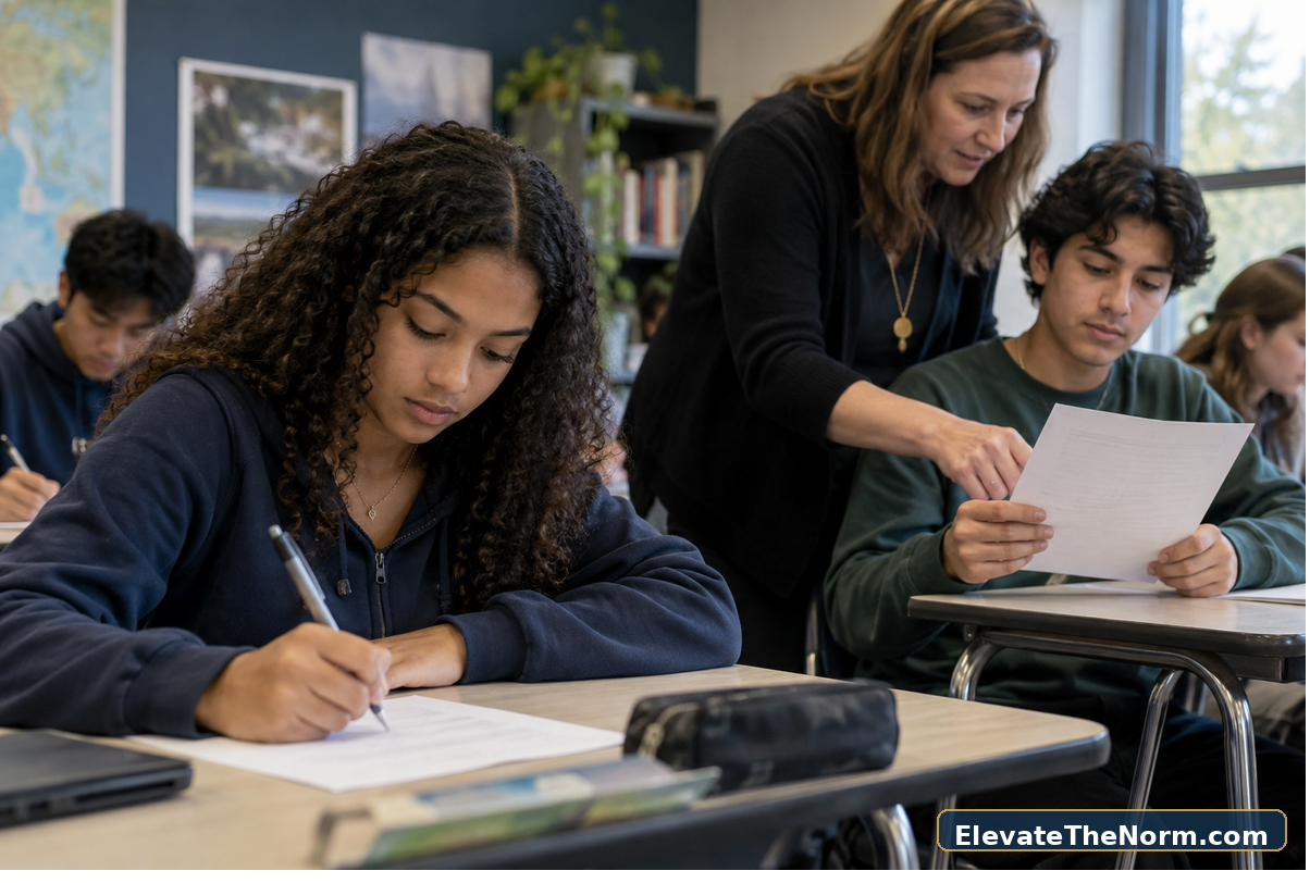 High school student completing a short formative assessment exit ticket