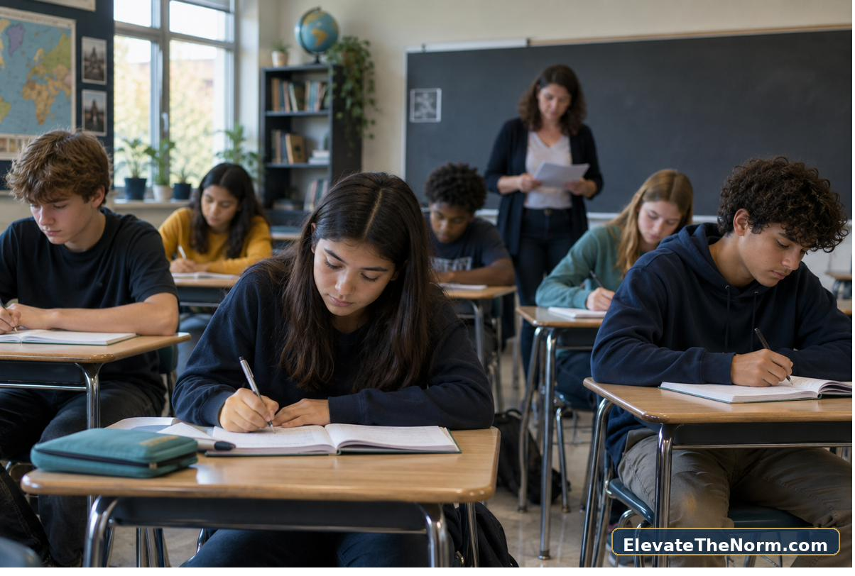 High school class moving into focused independent work