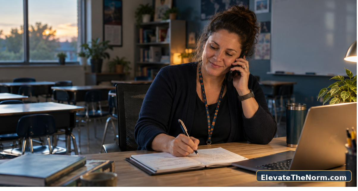 Secondary teacher making a positive phone call home after school