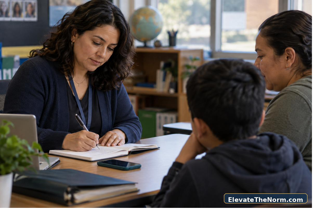 Teacher recording factual notes in a parent communication log
