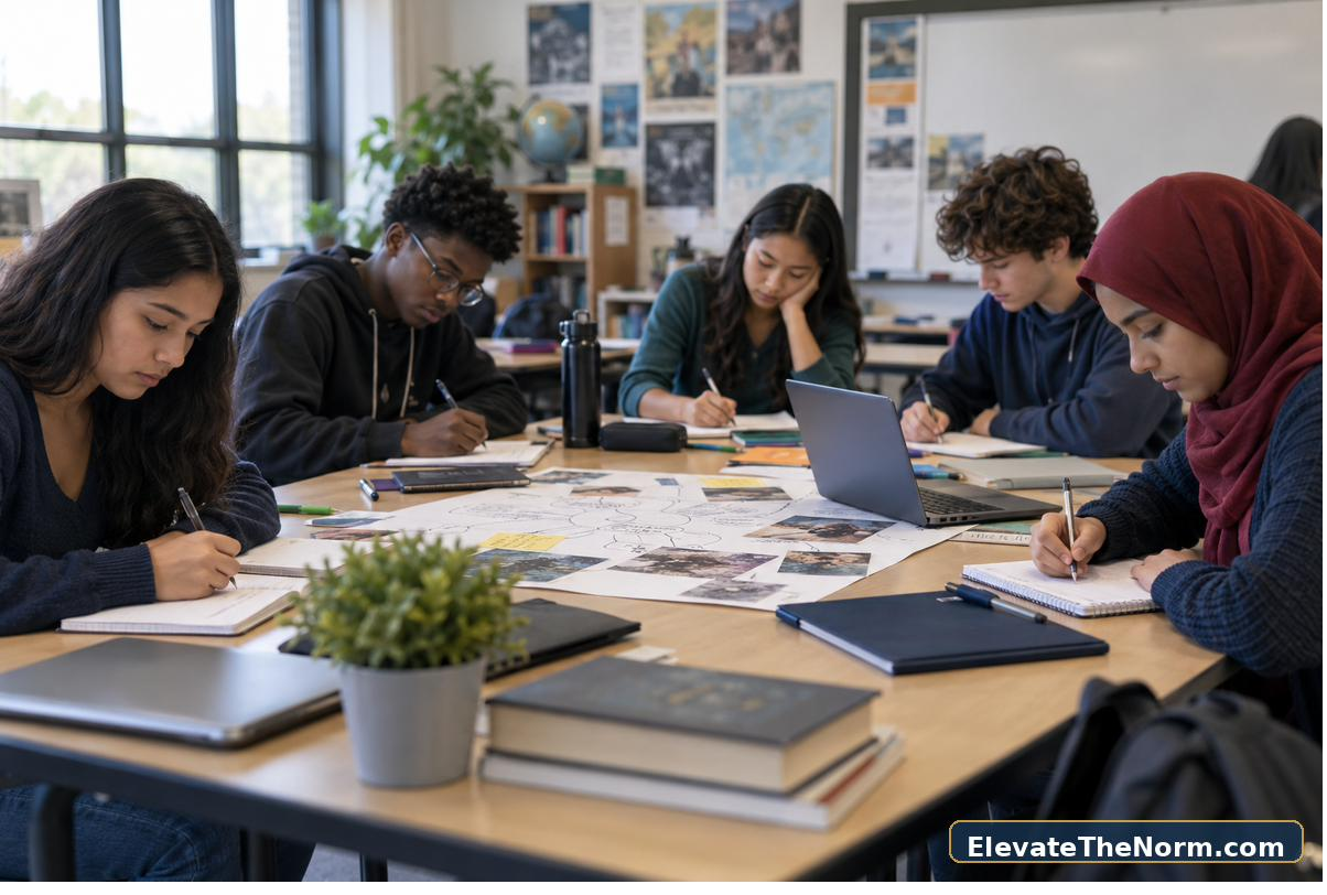 High school students completing individual self-assessments after group work