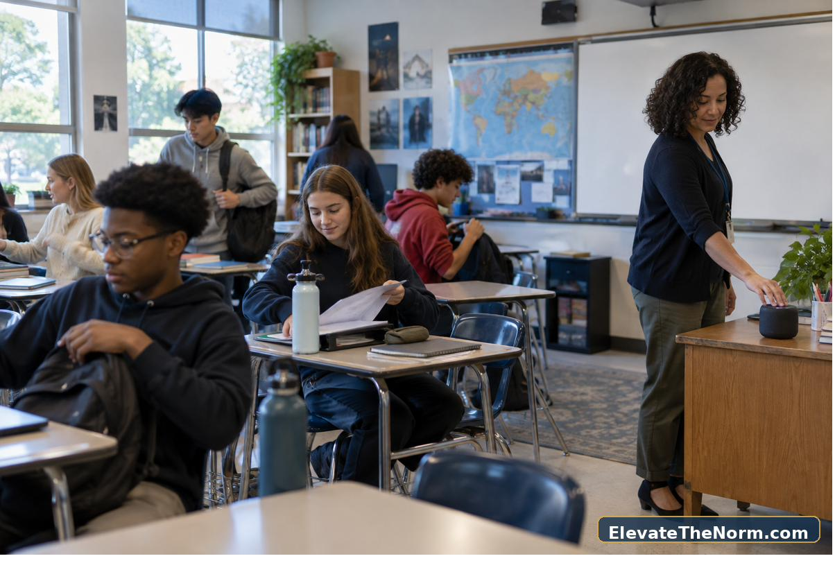 High school class responding to a brief instrumental classroom transition cue