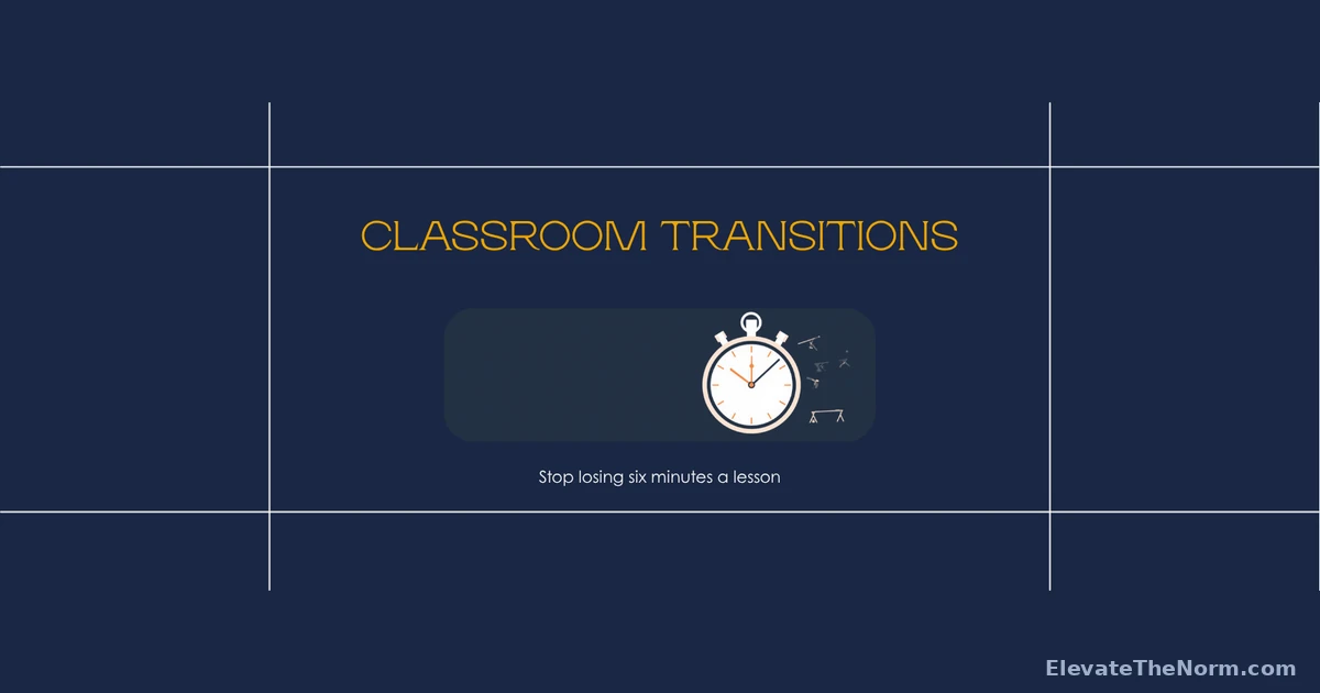 Illustration of a stopwatch beside empty student tables, representing time lost to classroom transitions