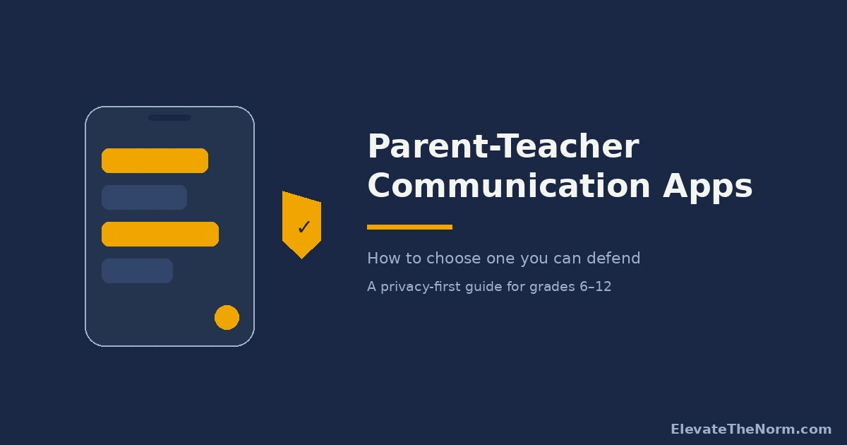 Illustration of a phone showing message bubbles beside a shield icon, representing privacy in parent-teacher communication apps