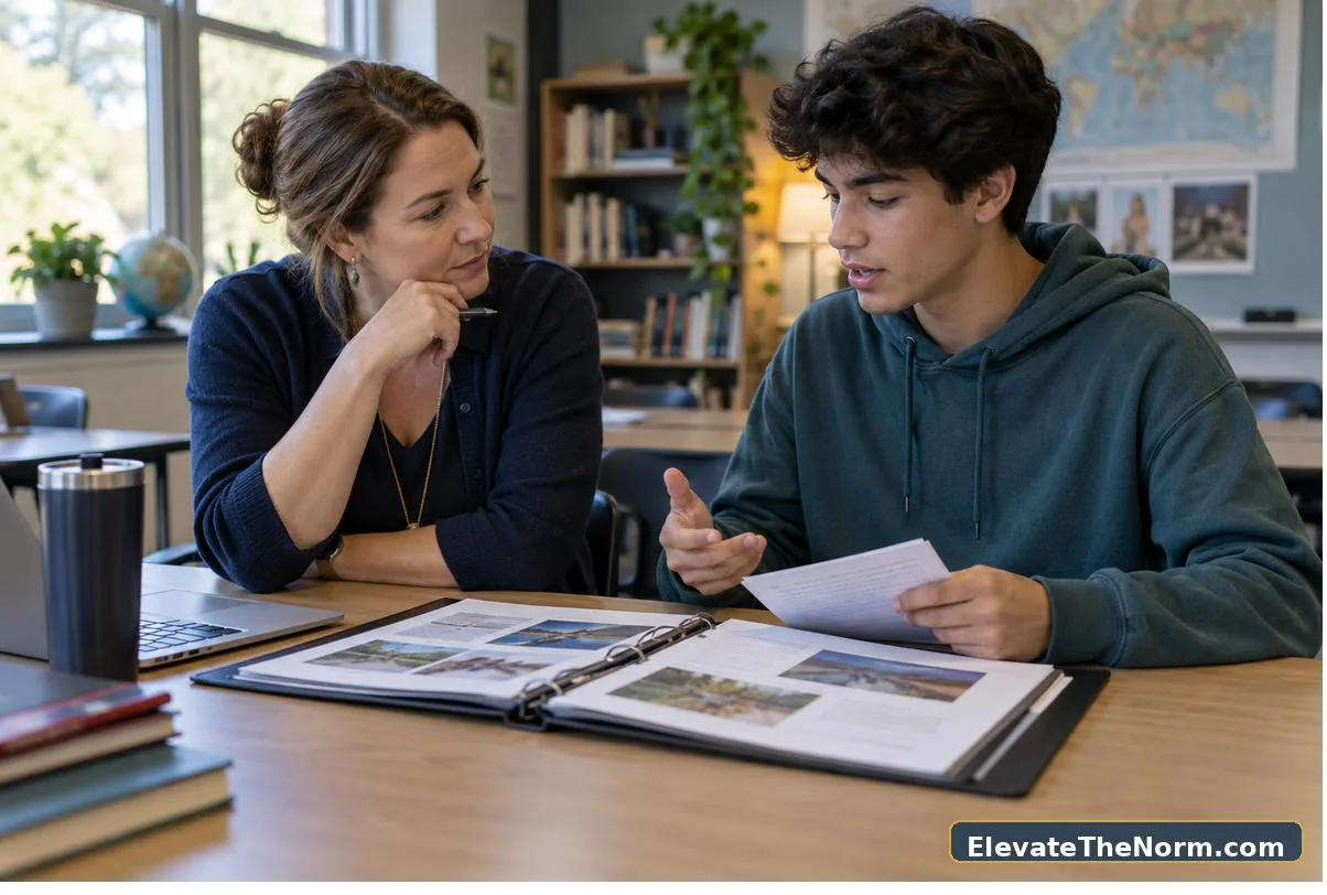 Teacher coaching a student as they rehearse a student-led conference