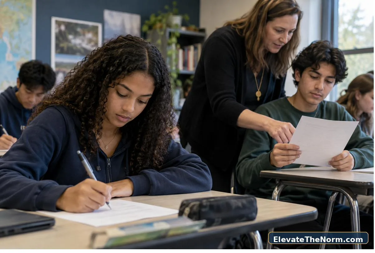 High school student completing a short formative assessment exit ticket