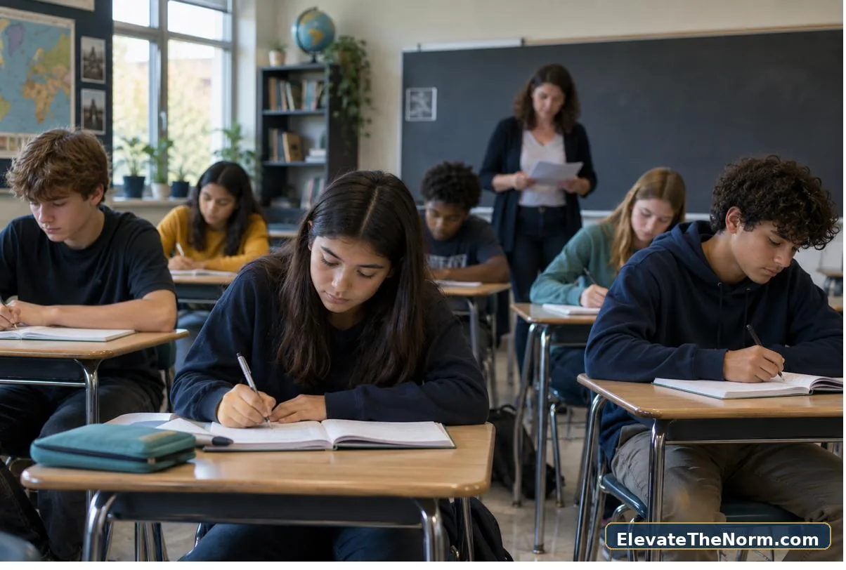High school class moving into focused independent work