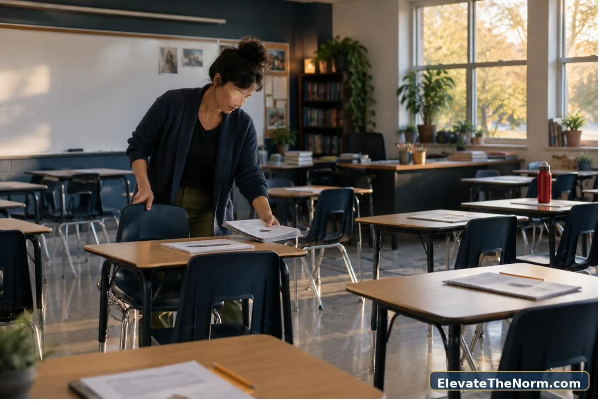 Teacher changing tomorrow's classroom setup after reflecting on instruction