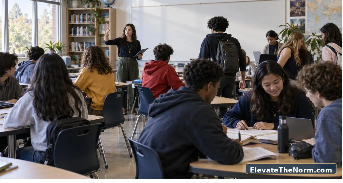High school class moving smoothly from whole-group instruction to collaborative work