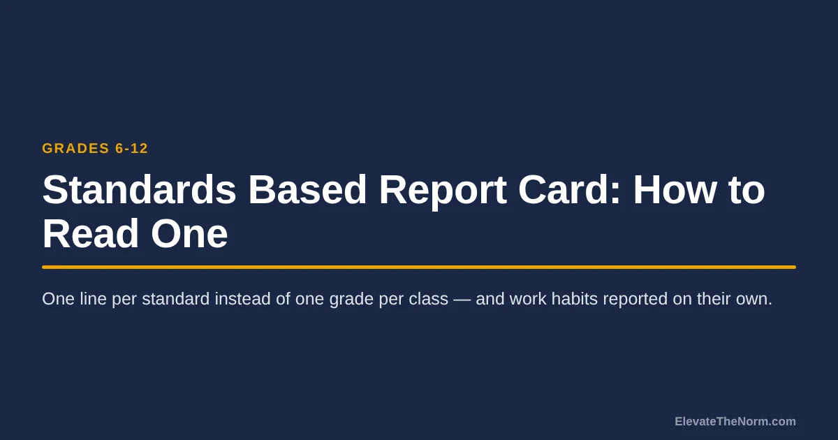 Title graphic reading Standards Based Report Card: How to Read One, for grades 6-12.