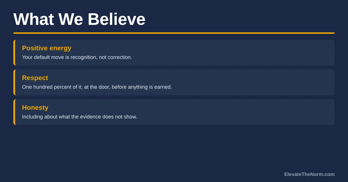 What We Believe: Positive Energy, Respect, and Honesty